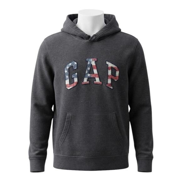 GAP Sweaters - Vintage GAP American Flag Hoodie Gray Red White Patriotic Small